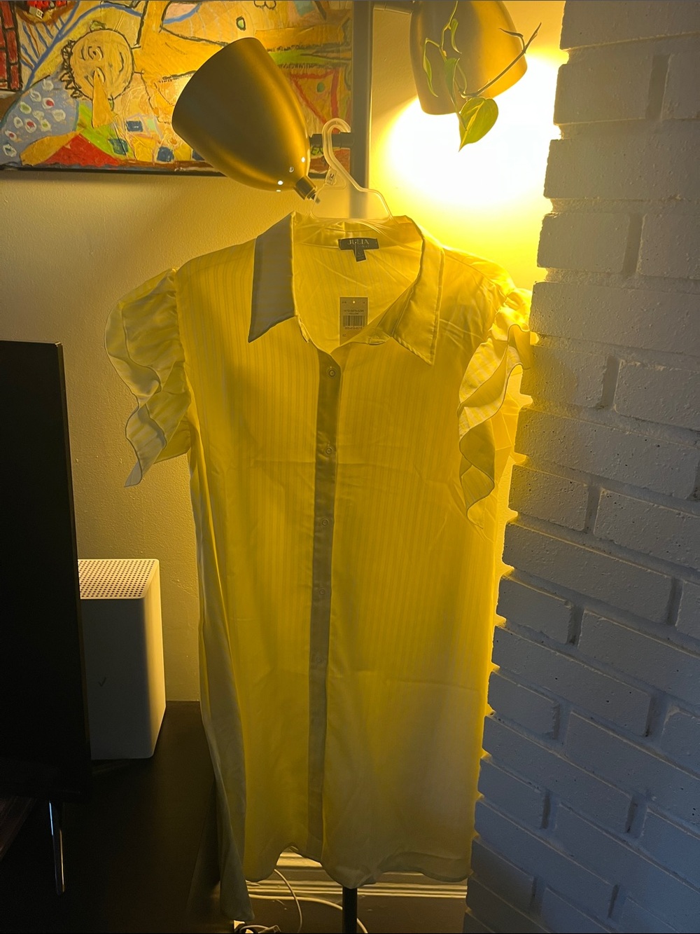 Women’s Yellow Ruffle Sleeve Shirt Dress